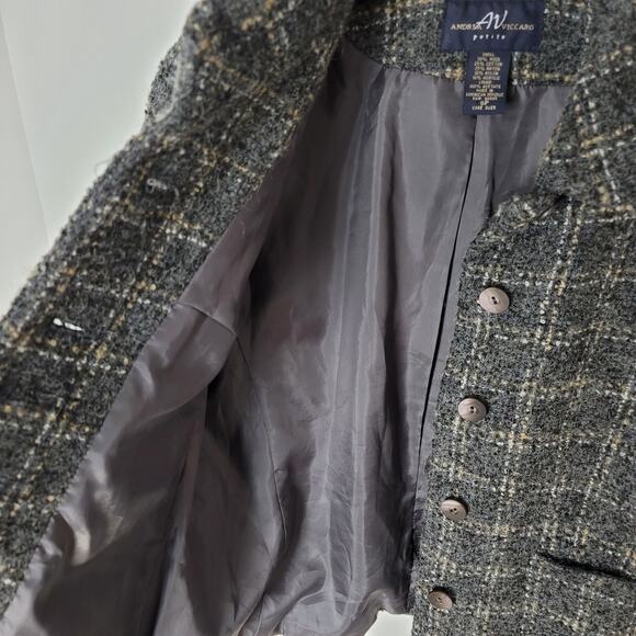 Andrea Viccaro Gray Wool Blend Grid Button Down Blazer Size 6 Petite Career - Picture 3 of 7